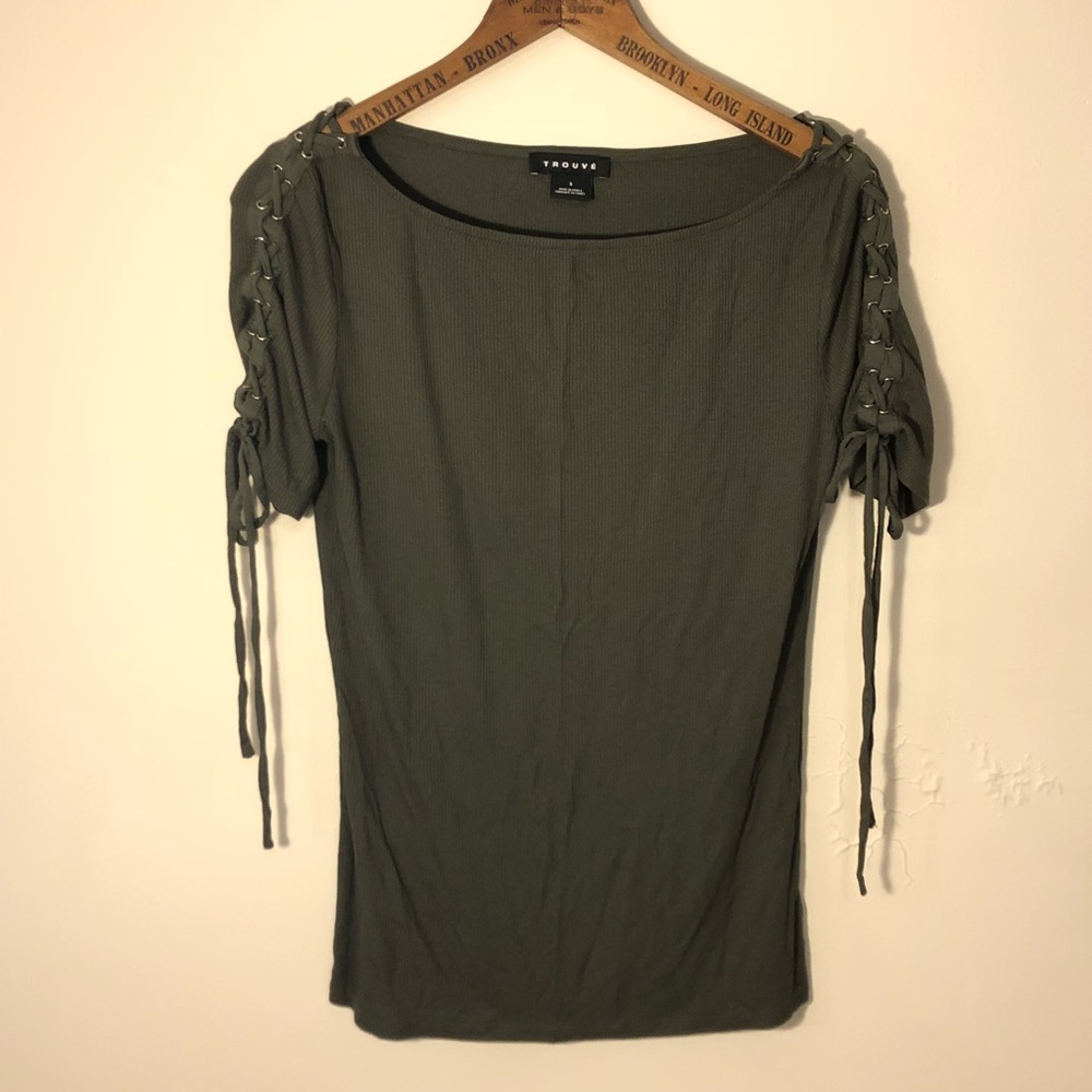 Lace-Up Sleeve Ribbed Top - Picture 2 of 6